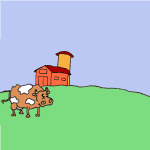 Humain peace sort d'une soucoupe qui atterit devant une vache dans un champs